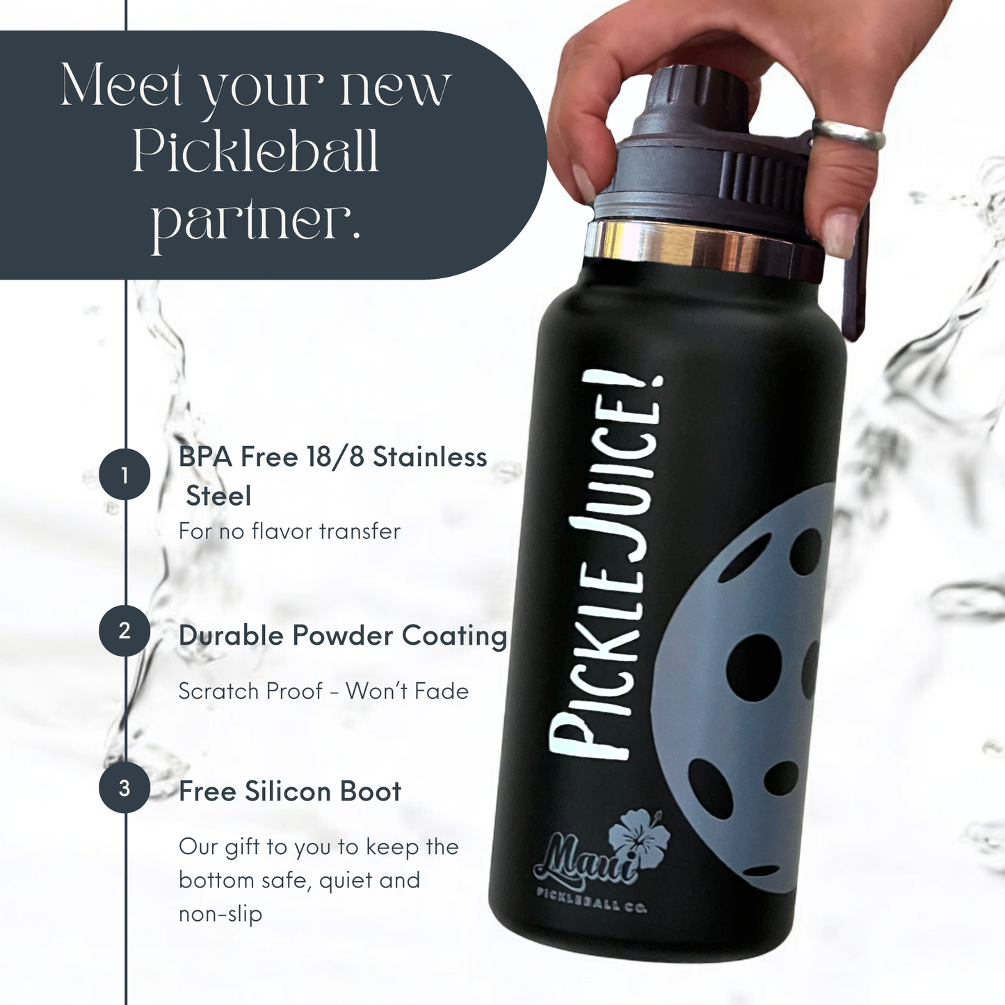 Black Lava PICKLEJUICE! Pickleball Water Bottle 32oz